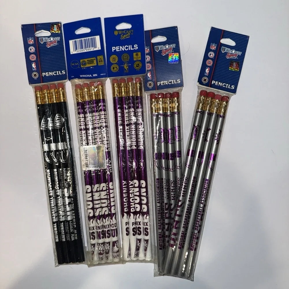 Vintage WinCraft NBA Pencils Lot of 5 Packs Deadstock 90s Suns Nets Kings New
